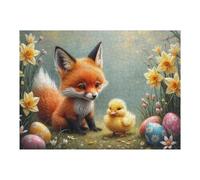 52x38cm/1000pcs Puzzle pour Adolescents Easter Fox and Chick Puzzle pour Adultes Jeux Relaxants Cadeaux pour Femmes Cadeaux Uniques pour Anniversaire Et Noël 52x38cm/1000pcs