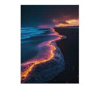 52x38cm/1000pcs Puzzle pour Adolescents Fiery Waves on Black Sand Beach Puzzles pour Adolescents - Jouets Anti-Stress - Une Œuvre d'art - Activités Amusantes À La Maison 52x38cm/1000pcs