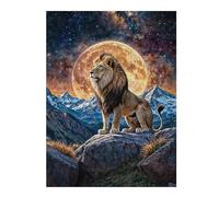 52x38cm/1000pcs Puzzle pour Adolescents Lion on Rock with Moon and Stars Puzzles pour Adolescents - Jouets Anti-Stress - Une Œuvre d'art - Activités Amusantes À La Maison 52x38cm/1000pcs