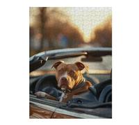 52x38cm/1000pcs Puzzle pour Adolescents Pit Bull Cabriolet Car Dog Puzzle pour Adultes - Jeu Pratique D'analyse Et De Logique - Cadeaux De Noël Et d'anniversaire 52x38cm/1000pcs