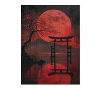 52x38cm/1000pcs Puzzle pour Adolescents Red Full Moon Holy Lake Puzzle pour Adultes Jeux De Famille Une Œuvre d'art Jeu Stimulant Cadeaux 52x38cm/1000pcs