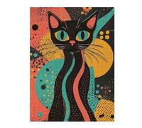 52x38cm/1000pcs Puzzle pour Adolescents Retro Cat Art Print Vibrant Black Cat Bold Abstract Pop Art Print Puzzles pour Adolescents : Jeux Amusants, Passe-Temps Stimulant À Compléter