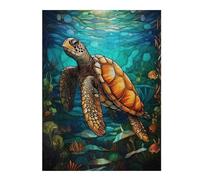 52x38cm/1000pcs Puzzle pour Adolescents Sea Turtle Stained Glass Puzzle pour Adultes Jouets Anti-Stress Idées Cadeaux pour Se Détendre À La Maison, pour Les Amis Et La Famille 52x38cm/1000pcs