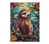 52x38cm/1000pcs Puzzle pour Adolescents Stained Glass Sloth in Floral Frame Puzzle pour Adultes - Jeu De Réflexion, Analyse Et Logique - Difficile Et Stimulant 52x38cm/1000pcs