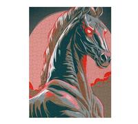 52x38cm/1000pcs Puzzle pour Adolescents Stylized Horse with Glowing Red Eyes Puzzles pour Adolescents : Jeux Amusants, Passe-Temps Stimulant À Compléter