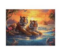 52x38cm/1000pcs Puzzle pour Adolescents Tiger Pair by The Water's Edge Puzzle pour Adultes - Jouet Anti-Stress - Cadeau Souvenir pour Les Amis Et La Famille 52x38cm/1000pcs