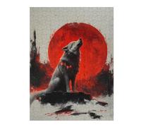 52x38cm/1000pcs Puzzle pour Adolescents Wolf Howling at Red Moon Puzzles pour Adolescents : Jeux Amusants, Passe-Temps Stimulant À Compléter