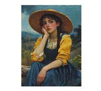 52x38cm/1000pcs Puzzle pour Adolescents Young Woman in A Straw Hat Puzzles pour Adolescents : Jeux Amusants, Passe-Temps Stimulant À Compléter