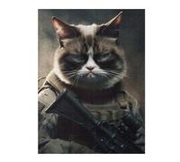 52x38cm/1000pcs Puzzles Grumpy Cat in Military Gear Puzzle Adulte Jeu Manuel Course De Vitesse Cadeaux Uniques pour Anniversaire Et Noël 52x38cm/1000pcs