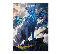 52x38cm/1000pcs Puzzles Howling Wolf on Mountain Peak Puzzle Adulte Jeu Manuel Course De Vitesse Cadeaux Uniques pour Anniversaire Et Noël 52x38cm/1000pcs