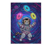 52x38cm/1000pcs Puzzles pour Adolescents Astronaut Cat Juggling Donuts in Space Puzzle pour Adultes - Jeu Familial - Niveau De Difficulté Élevé - Cadeaux De Noël Et d'anniversaire 52x38cm/1000pcs