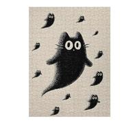52x38cm/1000pcs Puzzles pour Adolescents Black Cat and Ghostly Friends Puzzles pour Adultes : Jeux Relaxants, Défis Difficiles, Cadeaux Et Anniversaires Uniques 52x38cm/1000pcs