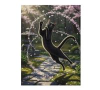 52x38cm/1000pcs Puzzles pour Adolescents Black Cat Playing in Cherry Blossoms Puzzles pour Adultes : Jeux Relaxants, Défis Difficiles, Cadeaux Et Anniversaires Uniques 52x38cm/1000pcs