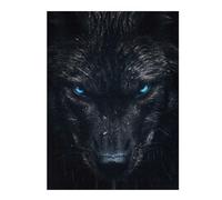 52x38cm/1000pcs Puzzles pour Adolescents Black Wolf with Blue Eyes Puzzles pour Adultes Jeux De Détente Cadeau d'anniversaire Cadeaux Uniques pour Un Anniversaire Et Noël 52x38cm/1000pcs