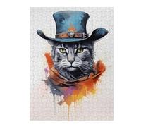 52x38cm/1000pcs Puzzles pour Adolescents Cat As A Cowboy Painting Puzzle Mural, Jouet, Décoration, Défi Difficile, Cadeau Anti-Stress 52x38cm/1000pcs