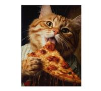 52x38cm/1000pcs Puzzles pour Adolescents Cat Eating Pizza Puzzles Jeux Amusants Découpe De Précision Cadeaux Uniques pour Anniversaire Et Noël 52x38cm/1000pcs