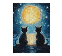 52x38cm/1000pcs Puzzles pour Adolescents Cats Moon Starry Night Puzzle Anti-Stress - Décoration Idéale pour Un Anniversaire Ou Noël 52x38cm/1000pcs