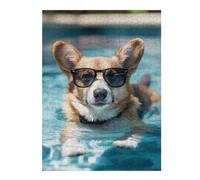 52x38cm/1000pcs Puzzles pour Adolescents Corgi Pool Swimming Funny Puzzle Mural, Jouet, Décoration, Défi Difficile, Cadeau Anti-Stress 52x38cm/1000pcs