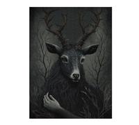 52x38cm/1000pcs Puzzles pour Adolescents Dark Forest Stag Portrait Puzzles pour Adultes Jeu Manuel Défi Difficile Aidez Votre Cerveau À Faire Travailler 52x38cm/1000pcs