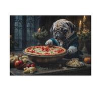 52x38cm/1000pcs Puzzles pour Adolescents Grumpy Pug and Pizza Jeu De Puzzle Et De Réflexion, Cadeaux pour Femmes, À Offrir À Toute La Famille 52x38cm/1000pcs