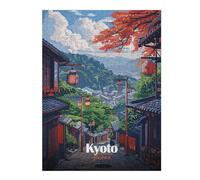 52x38cm/1000pcs Puzzles pour Adolescents Kyoto Japan Street View Illustration Casse-têtes pour Adolescents - Jeu De Réflexion - Cadeau d'anniversaire - Activités Amusantes À La Maison 52x38cm/1000pcs