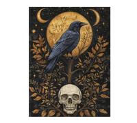 52x38cm/1000pcs Puzzles pour Adolescents Mystical Raven and Skull Under Golden Moon Puzzles pour Adultes Jeux Amusants Une Œuvre d'art Cadeaux De Noël Et d'anniversaire 52x38cm/1000pcs
