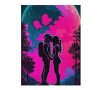 52x38cm/1000pcs Puzzles pour Adolescents Neon Romance Astronauts Under The Moonlight Puzzles pour Adultes Jeux Familiaux Analyse Et Logique Jeux Stimulants Cadeaux 52x38cm/1000pcs