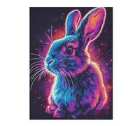 52x38cm/1000pcs Puzzles pour Adolescents Rabbit Neon Animal Puzzle pour Adultes - Jeu Familial - Niveau De Difficulté Élevé - Cadeaux De Noël Et d'anniversaire 52x38cm/1000pcs