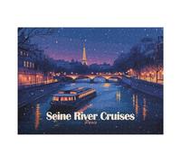 52x38cm/1000pcs Puzzles pour Adolescents Seine River Cruises Paris Night Puzzles pour Adultes - Jouets Anti-Stress - Décoration Parfaite - Activités Ludiques À La Maison 52x38cm/1000pcs