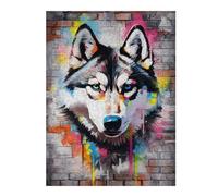 52x38cm/1000pcs Puzzles pour Adolescents Siberian Husky Graffiti Puzzle Mural, Jouet, Décoration, Défi Difficile, Cadeau Anti-Stress 52x38cm/1000pcs