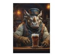 52x38cm/1000pcs Puzzles pour Adolescents Steampunk Craft Beer Rhino Puzzle Mural, Jouet, Décoration, Défi Difficile, Cadeau Anti-Stress 52x38cm/1000pcs