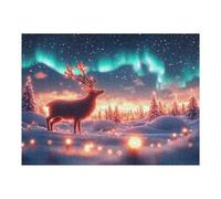 52x38cm/1000pcs Puzzles pour Adolescents Winter Magic Deer Under Aurora Borealis Puzzles pour Adultes - Jouets Anti-Stress - Décoration Parfaite - Activités Ludiques À La Maison 52x38cm/1000pcs