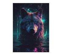 52x38cm/1000pcs Puzzles pour Adolescents Wolf Water Neon Artwork Puzzle pour Adultes - Jeu Familial - Niveau De Difficulté Élevé - Cadeaux De Noël Et d'anniversaire 52x38cm/1000pcs