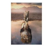 52x38cm/1000pcs Puzzles pour Adolescents Young Lion Reflection in Water Casse-têtes pour Adolescents - Jeu De Réflexion - Cadeau d'anniversaire - Activités Amusantes À La Maison 52x38cm/1000pcs