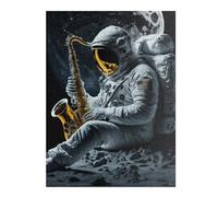 52x38cm/1000pcs Puzzles pour Adultes Astronaut Playing Saxophone on The Moon Puzzle - Jeu Manuel - Décoration Murale - Cadeaux Uniques pour Anniversaire Et Noël 52x38cm/1000pcs