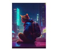 52x38cm/1000pcs Puzzles pour Adultes Cat Jacket Backpack City Jeux De Puzzle Relaxants Analyse Et Logique Cadeaux Uniques pour Un Anniversaire Et Noël 52x38cm/1000pcs