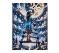 52x38cm/1000pcs Puzzles pour Adultes Child on Ladder Dreams of Moon Puzzle - Jeu Manuel - Décoration Murale - Cadeaux Uniques pour Anniversaire Et Noël 52x38cm/1000pcs