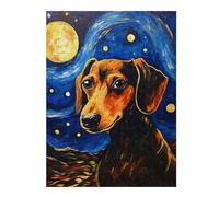 52x38cm/1000pcs Puzzles pour Adultes Dachshund Starry Night Puzzles pour Adolescents Jeu Familial Course De Vitesse Manuelle Cadeaux Uniques pour Anniversaire Et Noël 52x38cm/1000pcs