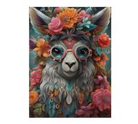 52x38cm/1000pcs Puzzles pour Adultes Floral Llama Portrait Puzzles pour Adolescents Jeu Manuel Améliore La Mémoire Cadeaux Uniques pour Anniversaire Et Noël 52x38cm/1000pcs