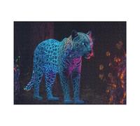 52x38cm/1000pcs Puzzles pour Adultes Glowing Leopard in Neon Forest Puzzle pour Adultes - Jeux De Détente - Course De Vitesse Manuelle - Difficile Et Stimulant 52x38cm/1000pcs