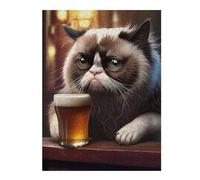 52x38cm/1000pcs Puzzles pour Adultes Grumpy Cat with Beer Puzzles pour Adolescents Jeux Relaxants Anti-Stress Difficiles Et Stimulants 52x38cm/1000pcs