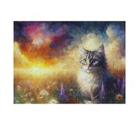 52x38cm/1000pcs Puzzles pour Adultes Painted Cat Sunset Landscape Puzzles pour Adultes Jeu De Réflexion Course De Vitesse Manuelle Défi Éducatif 52x38cm/1000pcs