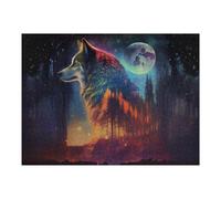 52x38cm/1000pcs Puzzles pour Adultes Wolf Moonlit Forest Fantasy Puzzle - Jeu Manuel - Décoration Murale - Cadeaux Uniques pour Anniversaire Et Noël 52x38cm/1000pcs
