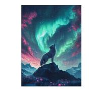 52x38cm/1000pcs Puzzles Wolf Howling Under Aurora Borealis Puzzle Adulte Jeu Manuel Course De Vitesse Cadeaux Uniques pour Anniversaire Et Noël 52x38cm/1000pcs