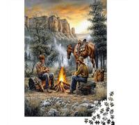 52x38cm/1000pcs Scène de Cow-Boy de l'Ouest Jigsaw Style d'aventure en Plein air Rustique Puzzles À Faire Soi-même pour Adultes
