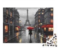 52x38cm/1000pcs Scène de Rue Parisienne Puzzle Jouet en Bois Cadeau Unique Décoration Intérieure Style de Nuit pluvieuse Romantique Jeu Éducatif Challenge Toy