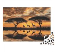 52x38cm/1000pcs Scène de Safari au Coucher du Soleil Jigsaw Faune Africaine Photography Puzzles À Faire Soi-même pour Adultes