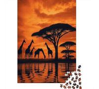 52x38cm/1000pcs Silhouette de girafes au Coucher du Soleil Jigsaw Scène de Faune de la Savane Africaine Puzzles À Faire Soi-même pour Adultes