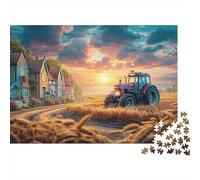 52x38cm/1000pcs Tracteur au Coucher du Soleil à la Campagne Jigsaw Paysage de Ferme Vintage Puzzles À Faire Soi-même pour Adultes
