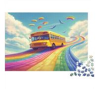 52x38cm/1000pcs Voyage en Bus Arc-en-Ciel Puzzle Jouet en Bois Cadeau Unique Décoration Intérieure Style de Dessin animé Fantastique Jeu Éducatif Challenge Toy